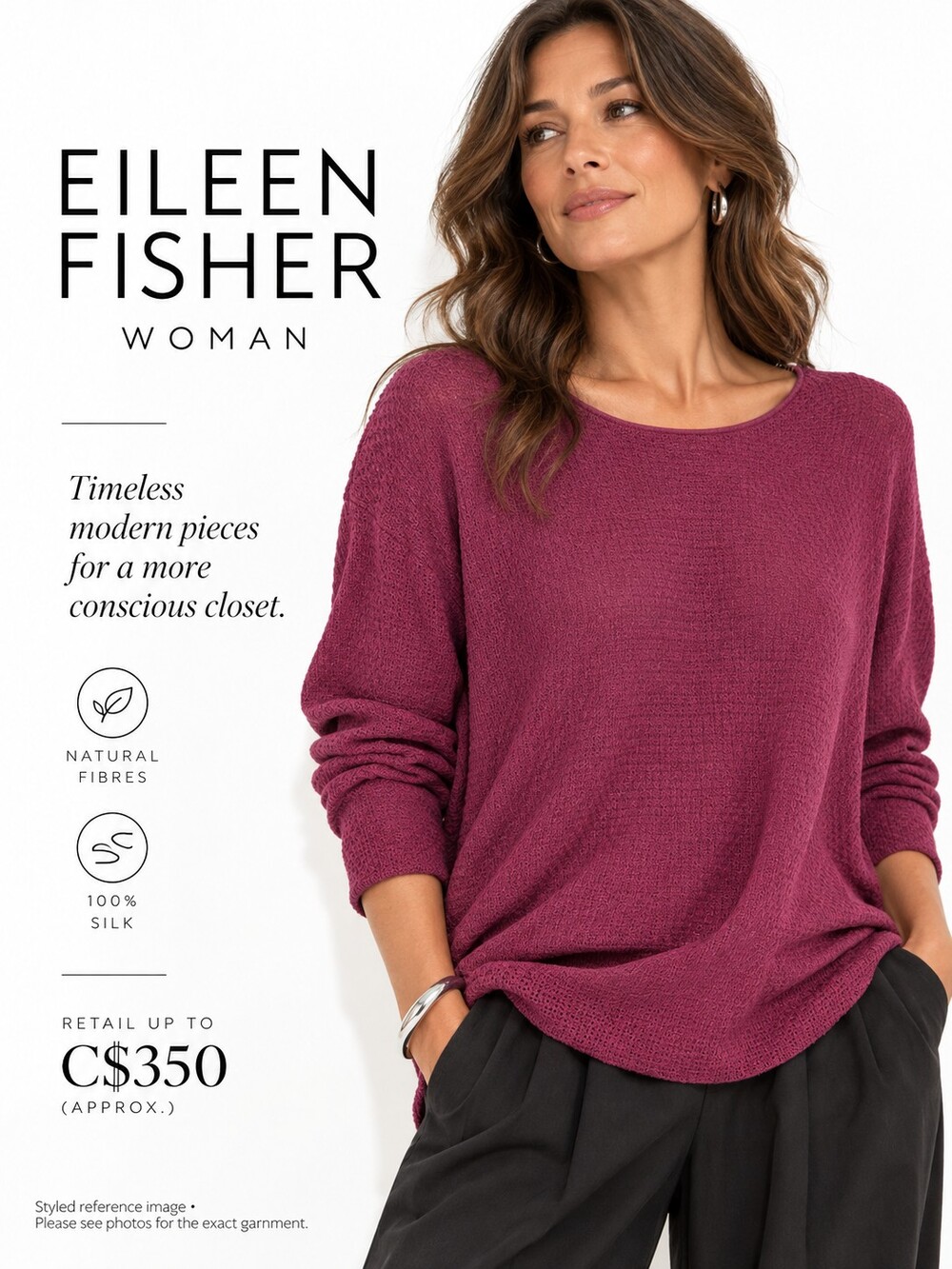 Eileen Fisher Organic ⭐ Woven 100% silk ⭐  Sweater Raspberry Unique High End